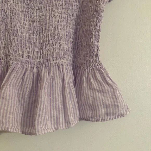 Hill House The Paz Top Linen Women's Size S Lilac Stripe - Picture 3 of 7